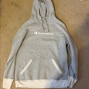 grey and white champion hoodie